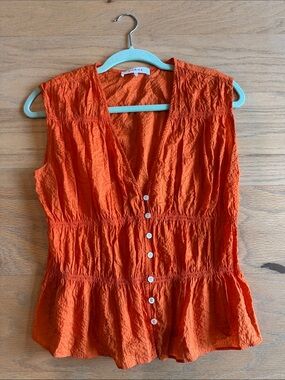 Frame Orange sleeveless Blouse with button detail S